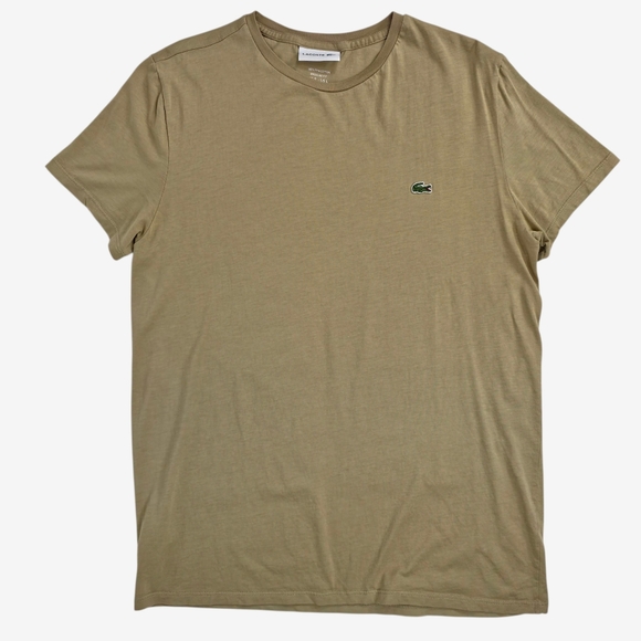 Lacoste Men’s T Shirt L Beige Cotton Pima Soft Lightweight Crew Neck Croc Logo - Picture 1 of 5